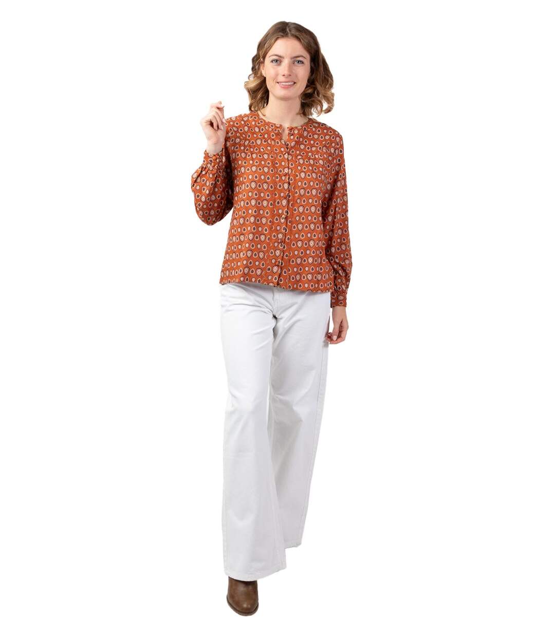 Top manches longues en viscose JOE imprimé ethnique camel Coton Du Monde