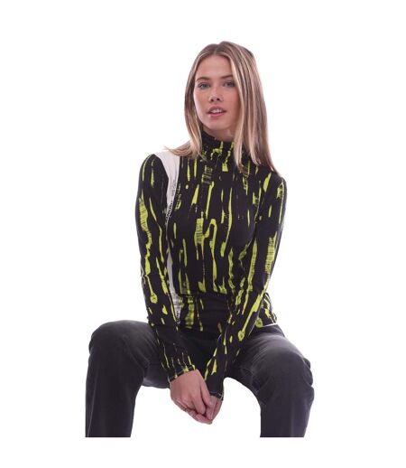 Womens/ladies Abstract Turtle Neck Fitted Long-sleeved Top Yellow Black Ambush