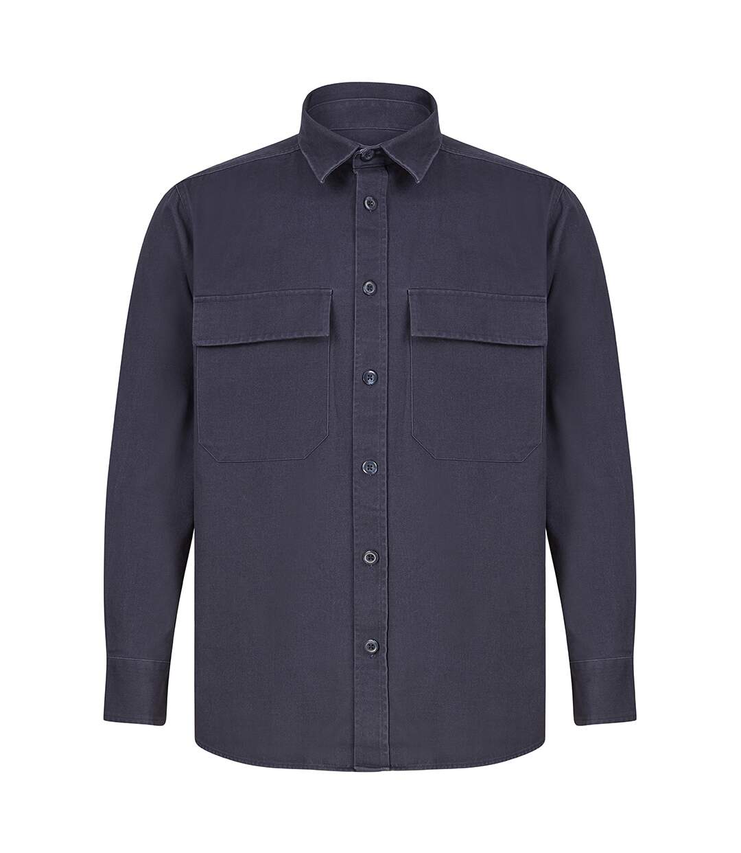 Mens Cotton Drill Overshirt Navy Front Row-2