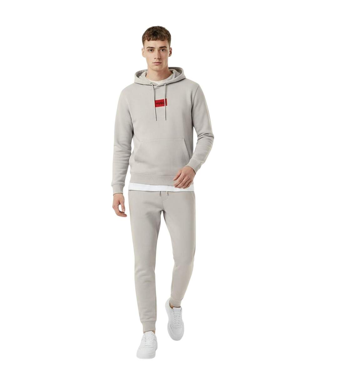 Mens Cotton Blend Pullover Hoodie Pastel Grey Hugo-1
