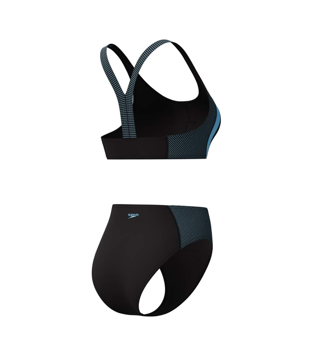 Womens/ladies Quantum Splice Ribbed Two-piece Swimsuit Black Light Blue Speedo-4