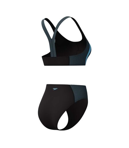 Womens/ladies Quantum Splice Ribbed Two-piece Swimsuit Black Light Blue Speedo