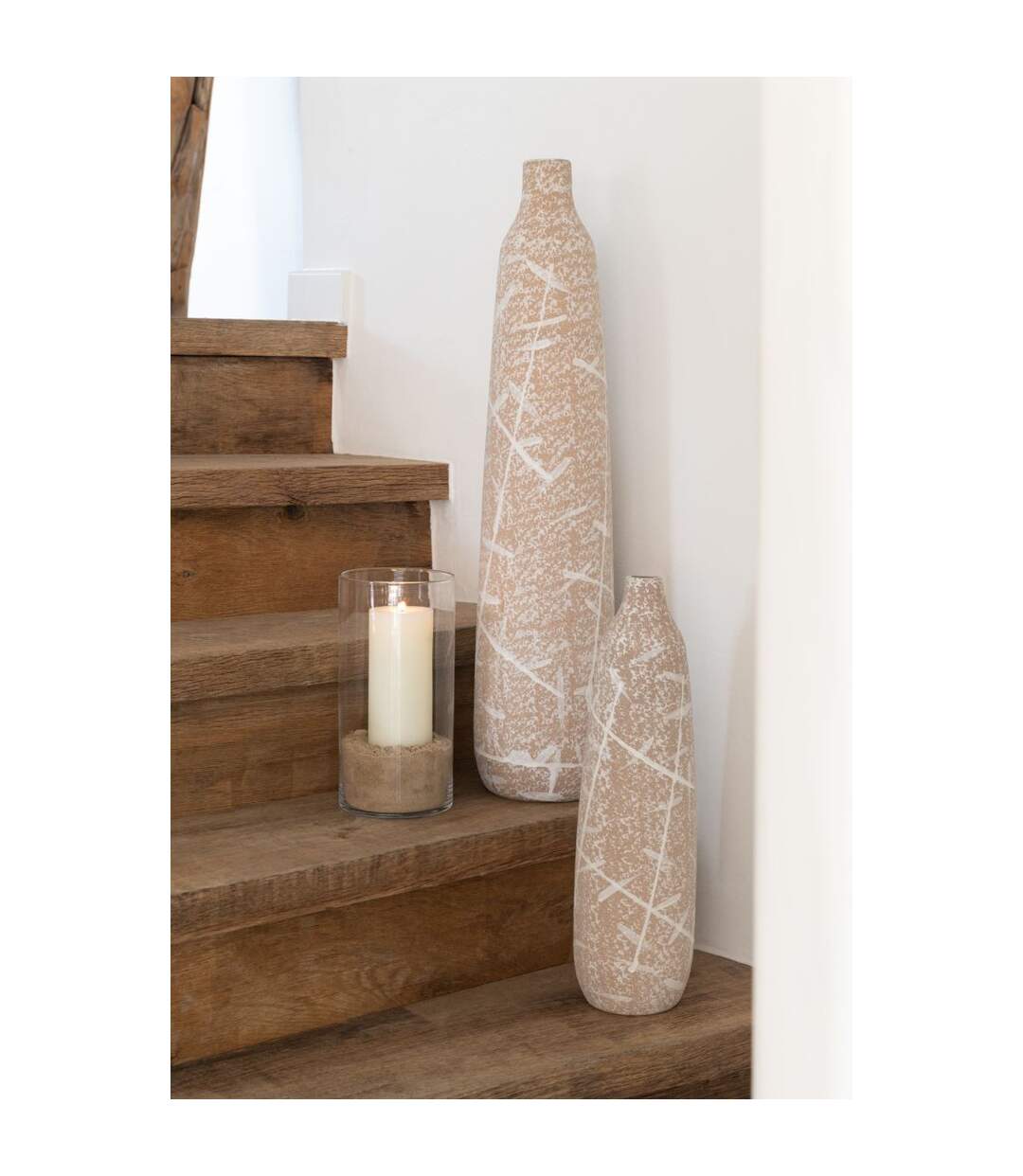 Vase Fin en Grès Dune 69cm Beige & Blanc-3