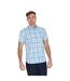 Mens multi check short-sleeved shirt mid blue Raging Bull-1