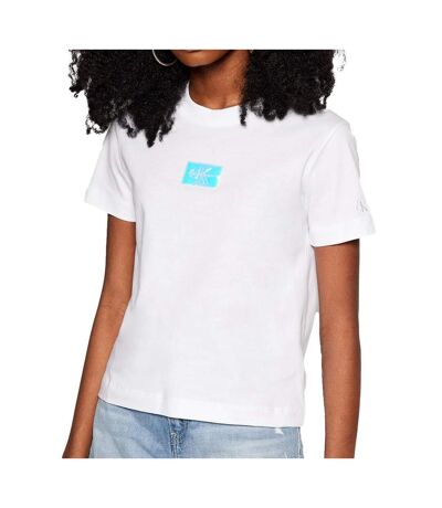 T-shirt Blanc Femme Calvin Klein Shine Badge - L