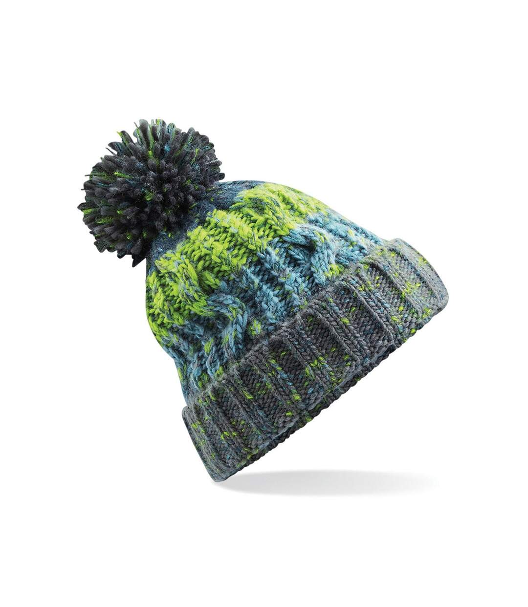 Womens/ladies Corkscrew Pom Pom Beanie Vert Clair Bleu Clair Beechfield-1