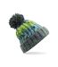 Womens/ladies Corkscrew Pom Pom Beanie Vert Clair Bleu Clair Beechfield-1