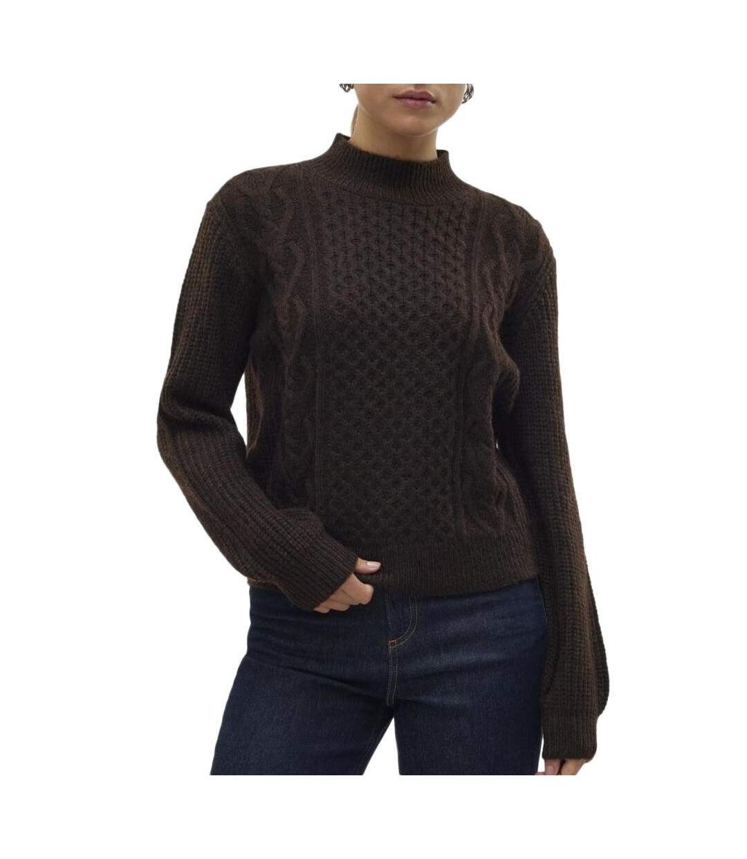 Pull marron foncé femme vero moda universe-1