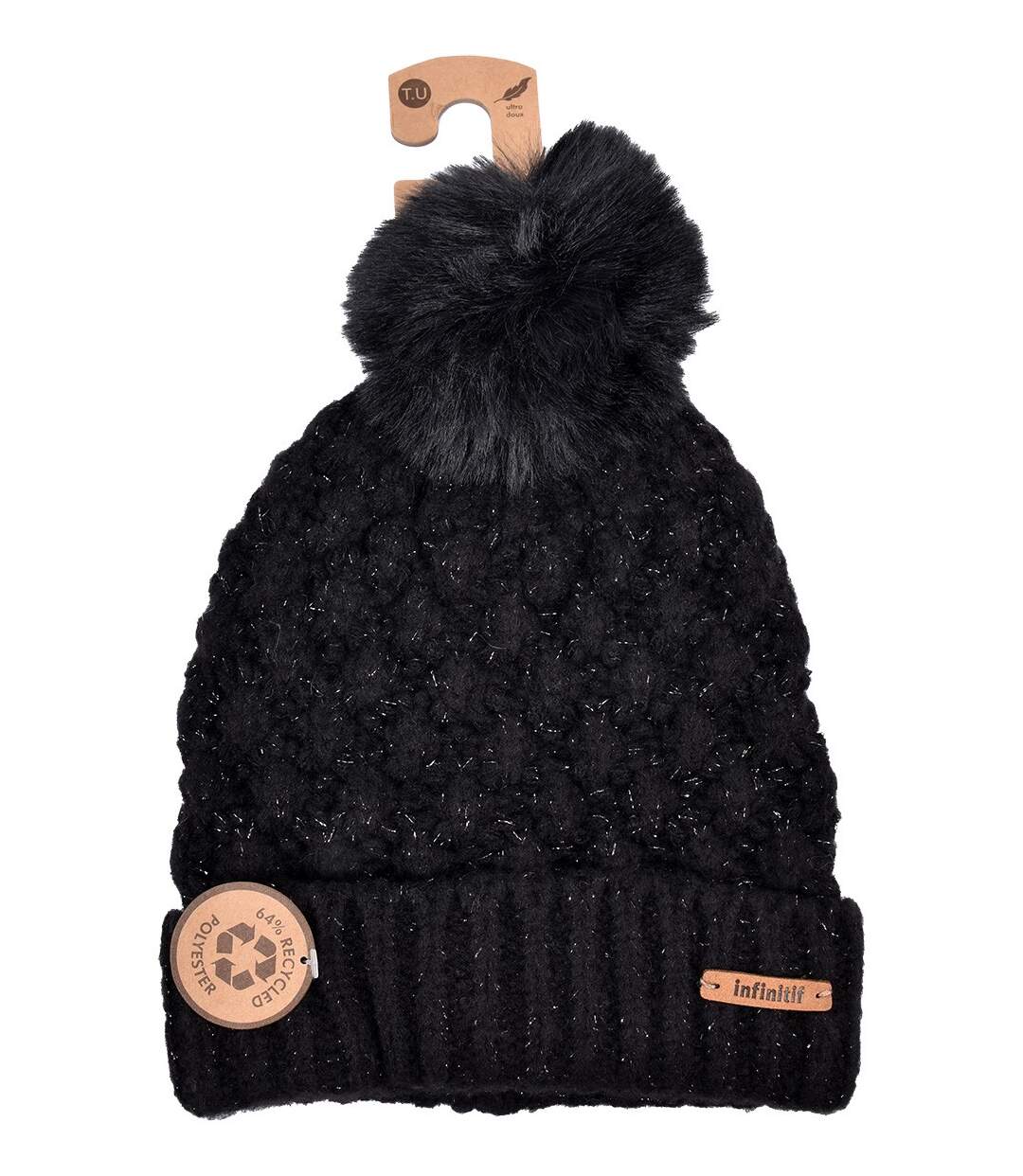 Bonnet Pompon INFINITF Femme 0212 LUREX NOIR-2