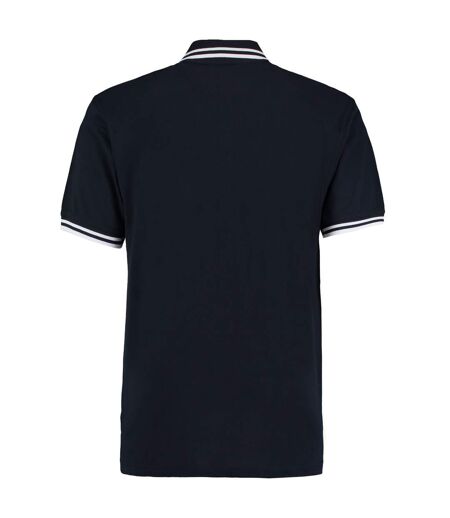 Mens Tipped Cotton Pique Polo Shirt Navy White Kustom Kit