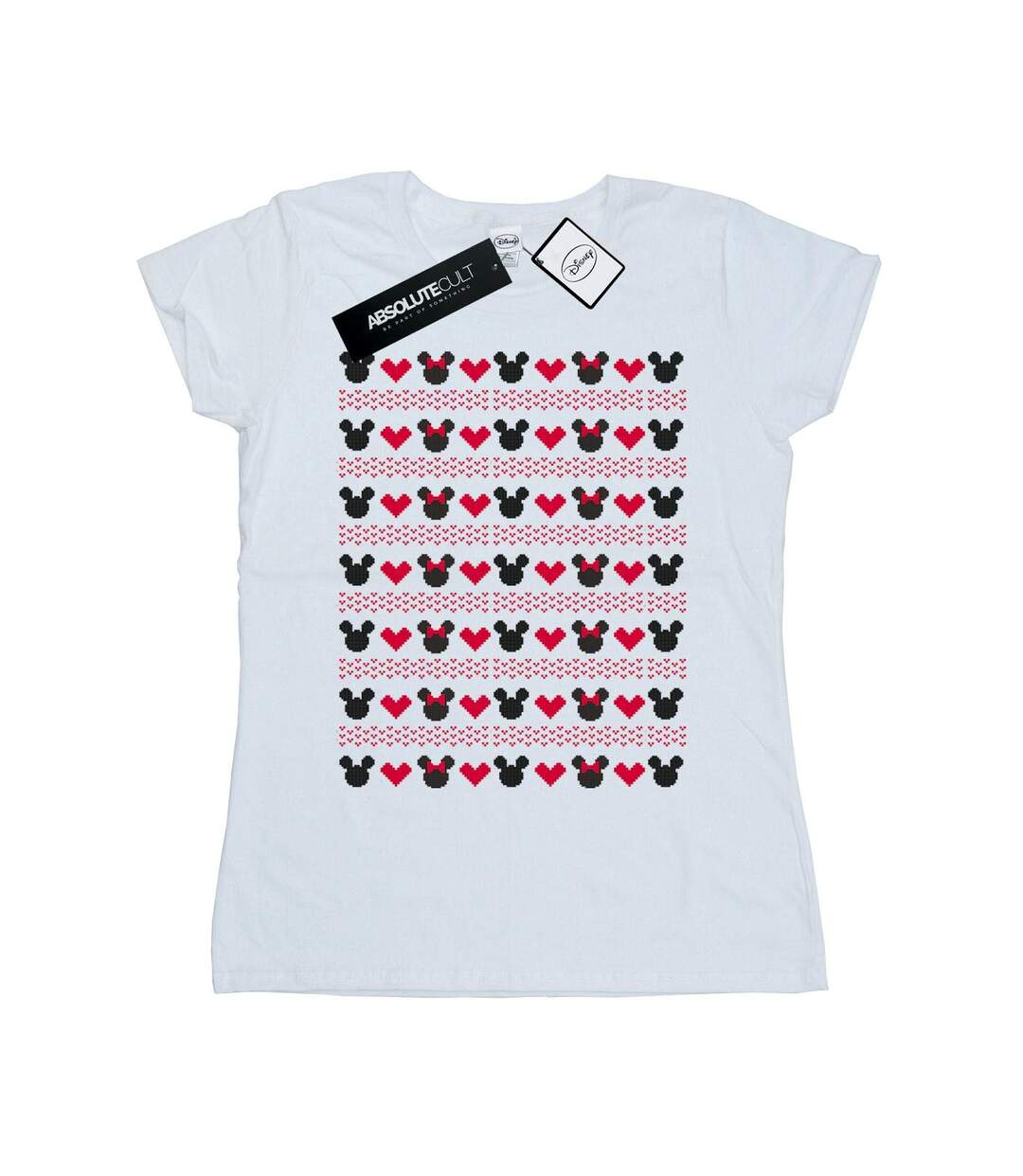 Disney Femme/Les femmes Mickey et Minnie Coeurs de Noël - T-shirt en coton (Blanc) - UTBI31626-1