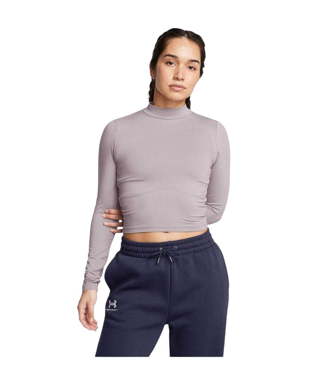 Womens/ladies Meridian Mock Neck Slim T-shirt Grey Under Armour-4