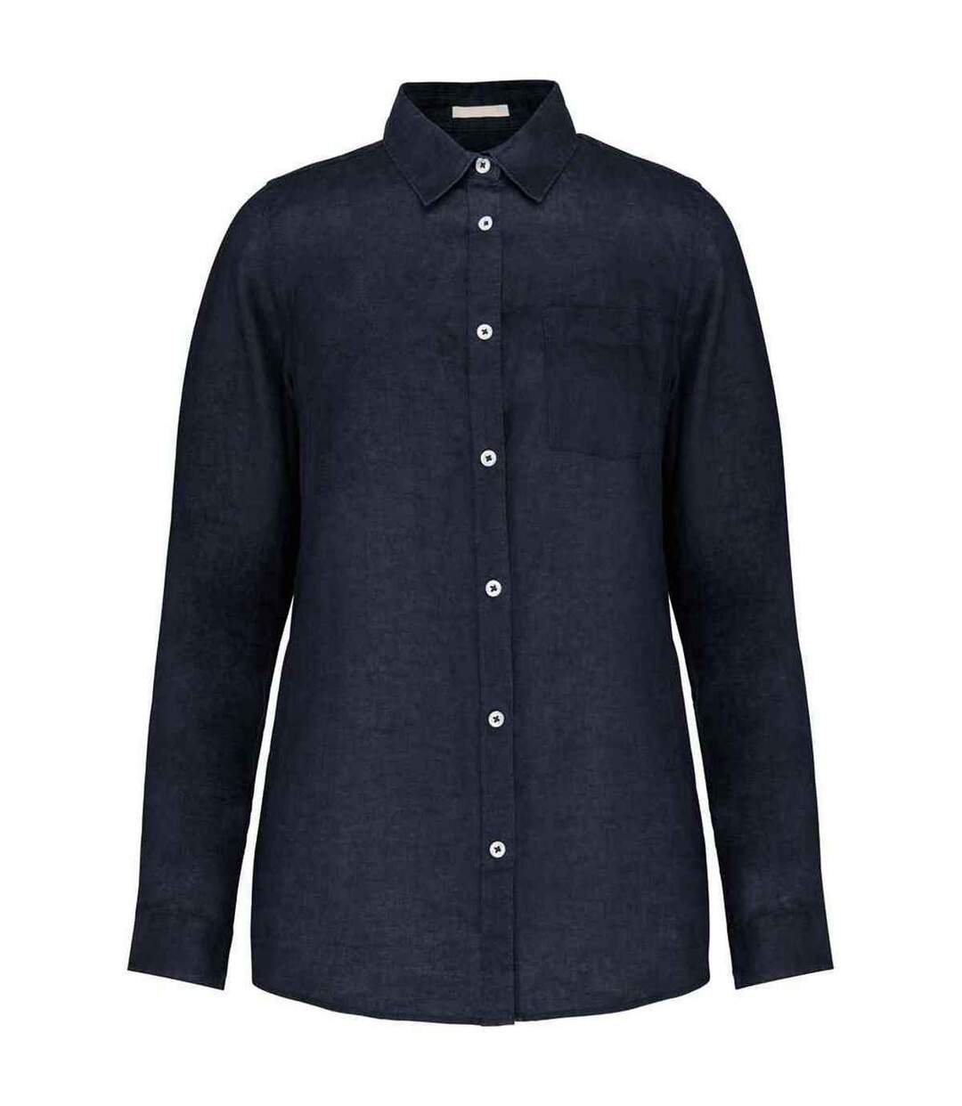 Womens/ladies Linen Long-sleeved Shirt Navy Spasso-1