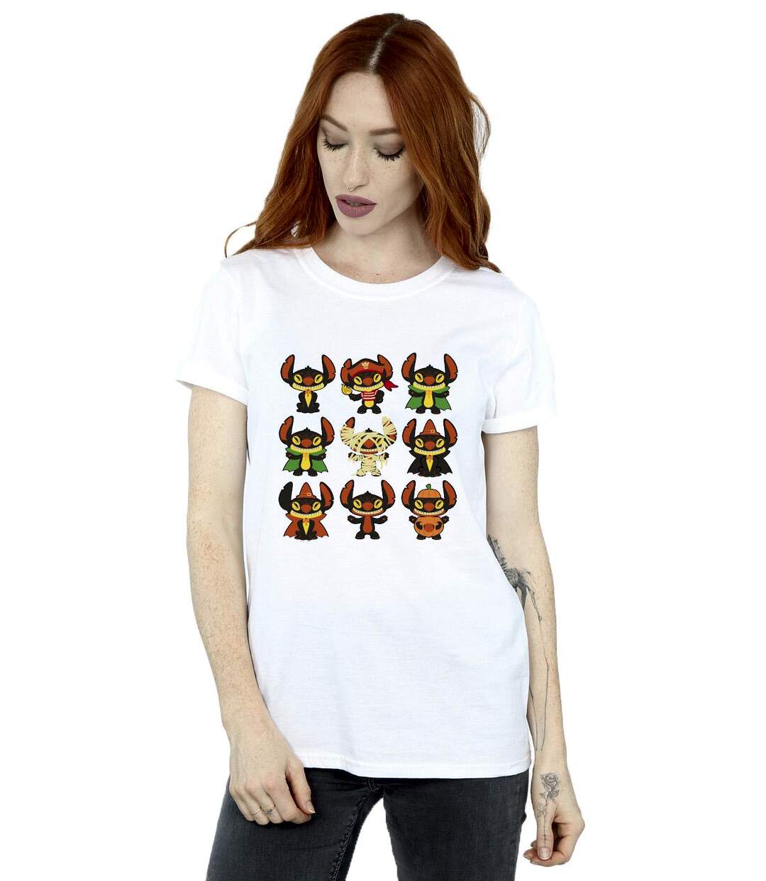 Disney Womens/Ladies Lilo & Stitch Halloween Costumes Cotton Boyfriend T-Shirt (Blanc) - UTBI30511-2