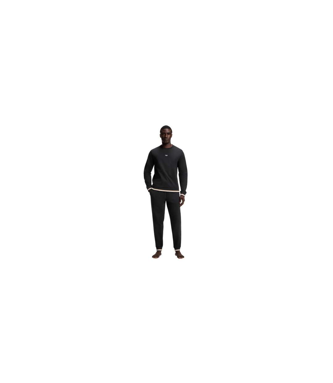 Mens Iconic Stripe Detail Crew Neck Long-sleeved Sweatshirt Black Boss-1