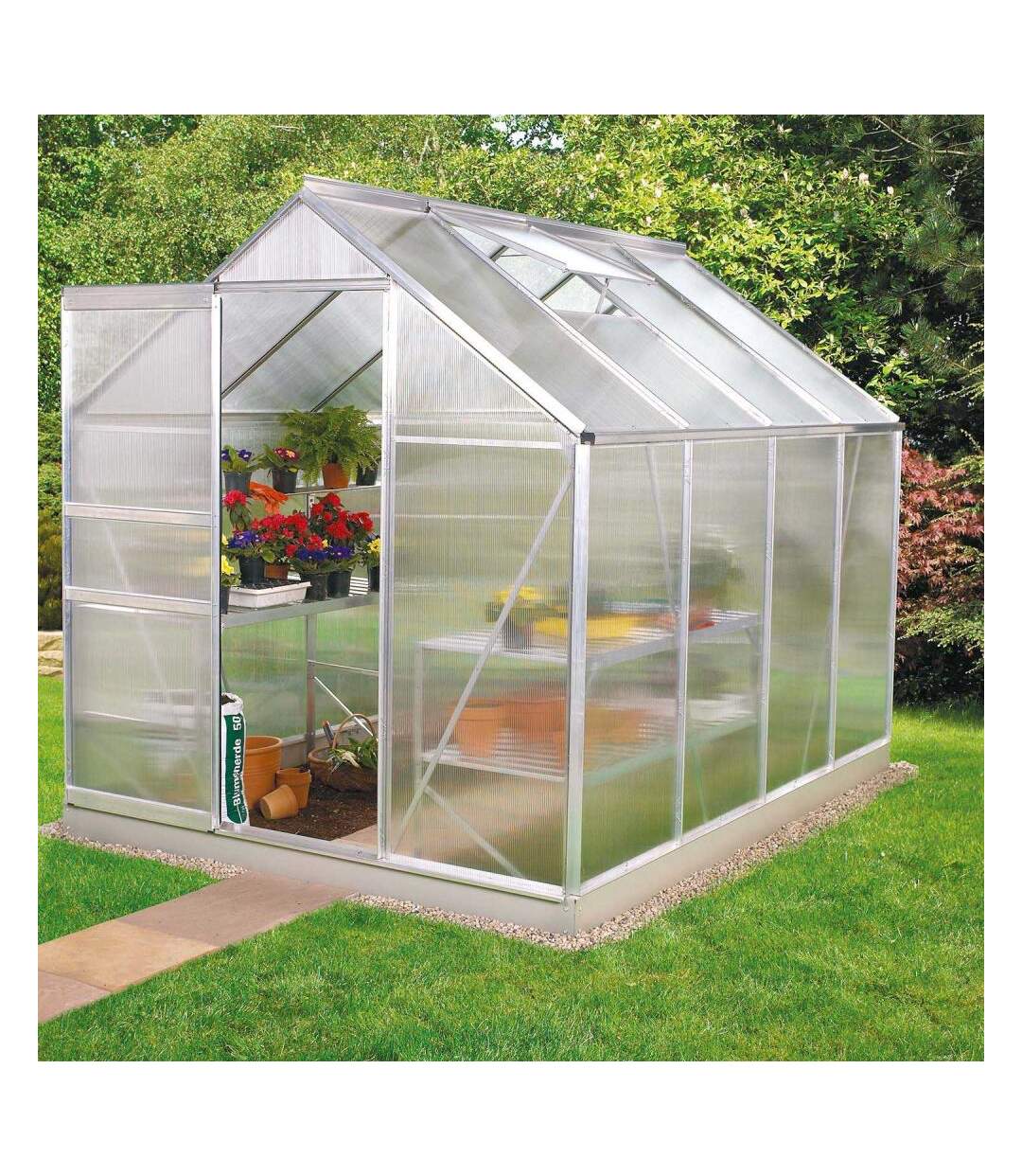 Serre de jardin en polycarbonate 6 mm et aluminium anodisé avec embase Venus Longueur de 257 cm