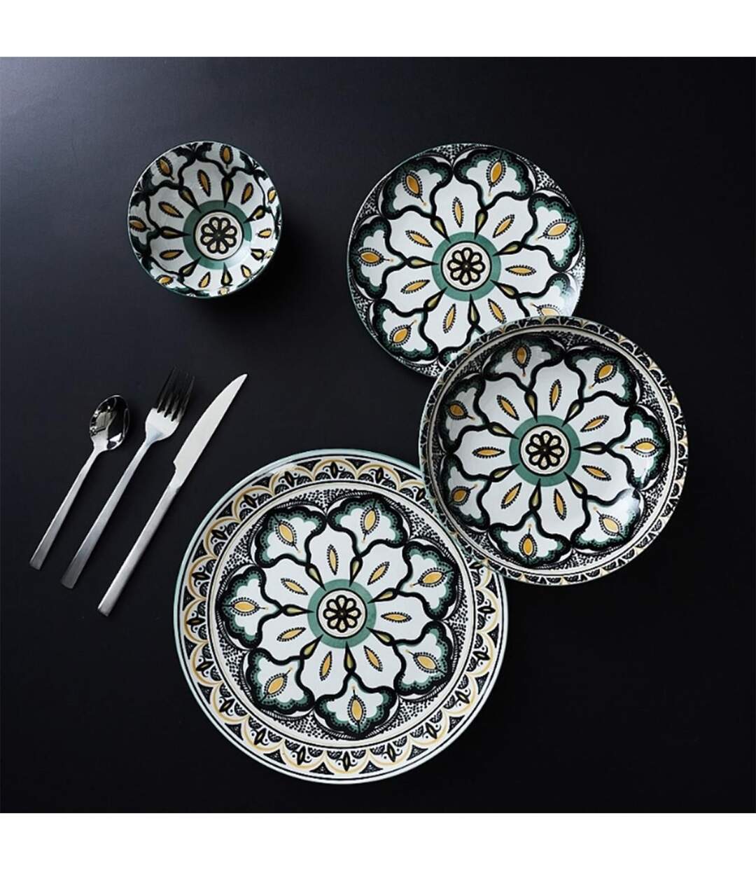 Lot de 6 Assiettes à Dessert Mandala 19cm Vert-4