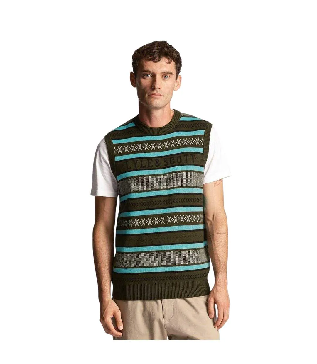 Pull Tricoté Sans Manches Homme Kaki Lyle & Scott-4
