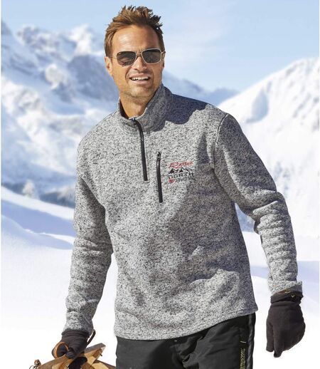 Men's Grey Fleece Half-Zip Sweater