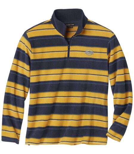 Men's Striped Microfleece Pullover - Navy Yellow Ecru 