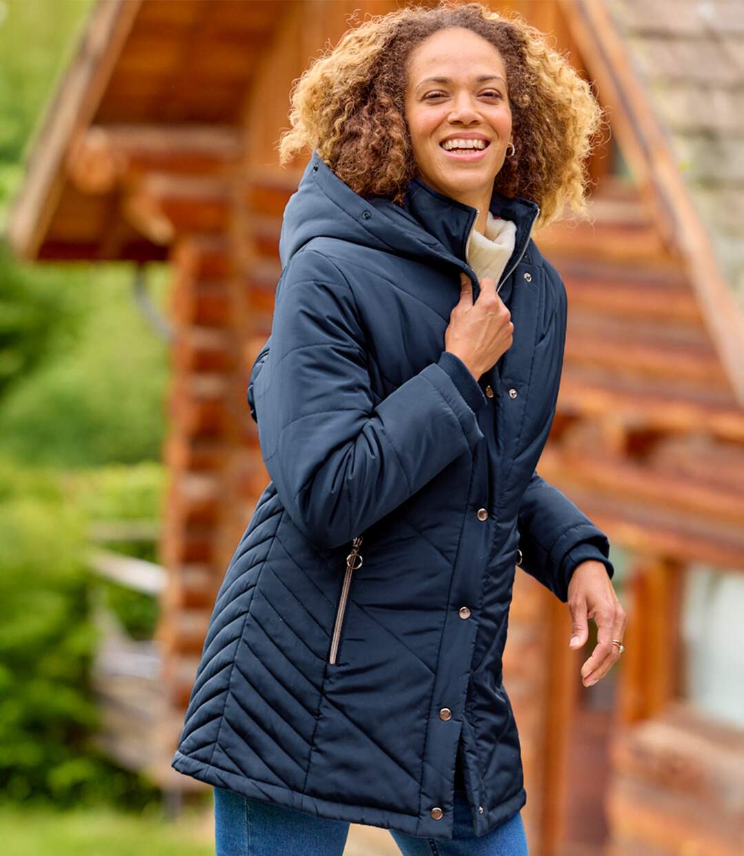Women's Navy Padded Parka with Hood-3