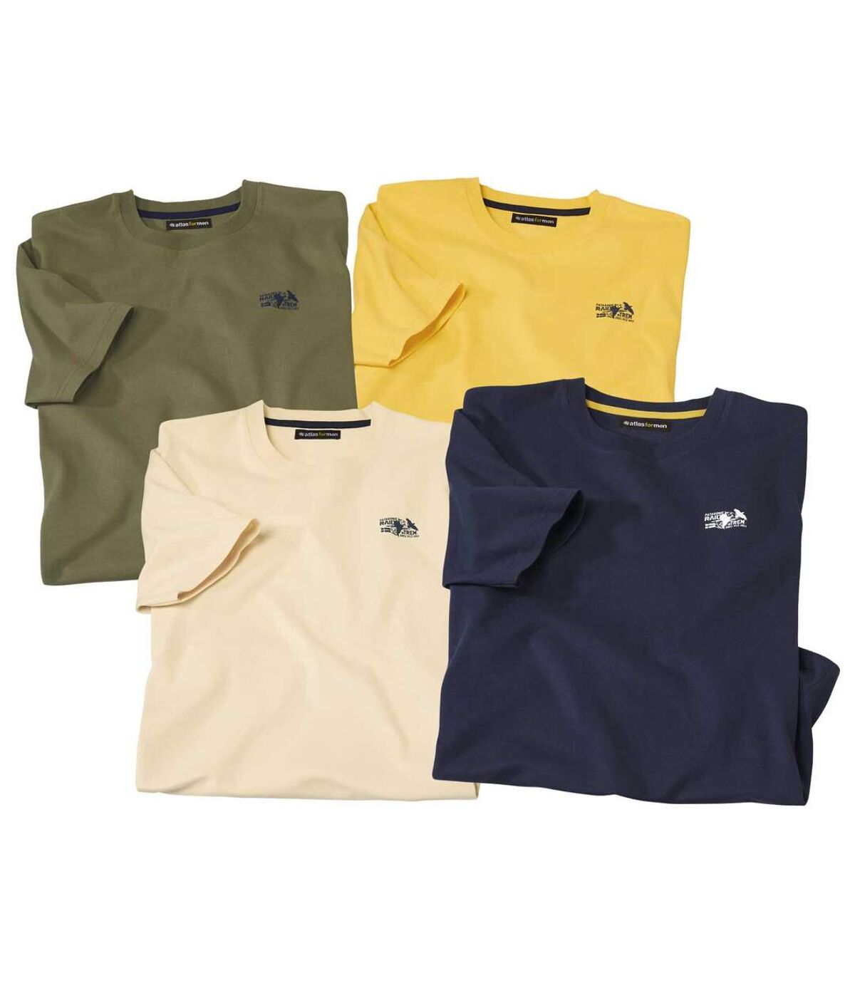 Pack of 4 Men's Adventure T-Shirts - Blue Beige Yellow Khaki Atlas For Men