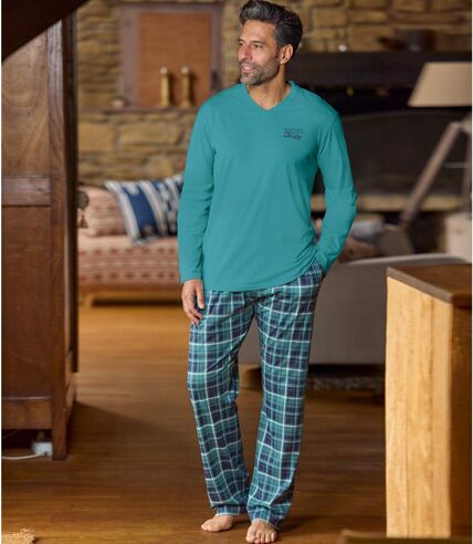 Men's Blue Checked Cotton Pajamas