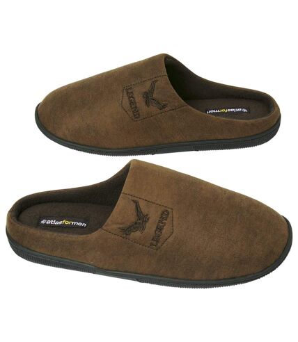 Men's Brown Faux-Suede Slippers