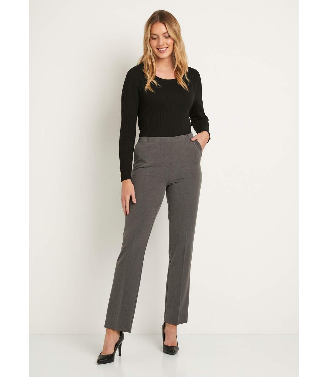 Pantalon droit taille semi-élastiquée-4