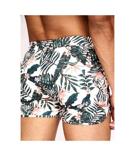 Crosshatch Mens Rainforest Swim Shorts (Off White/Floral) - UTBG102