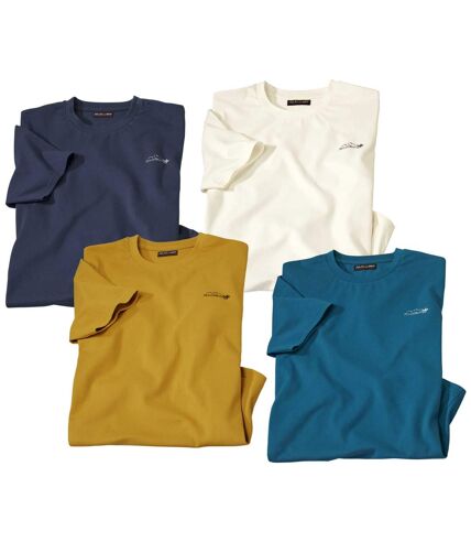 Pack of 4 Men's Adventurer T-Shirts - Blue Yellow Off-White Navy