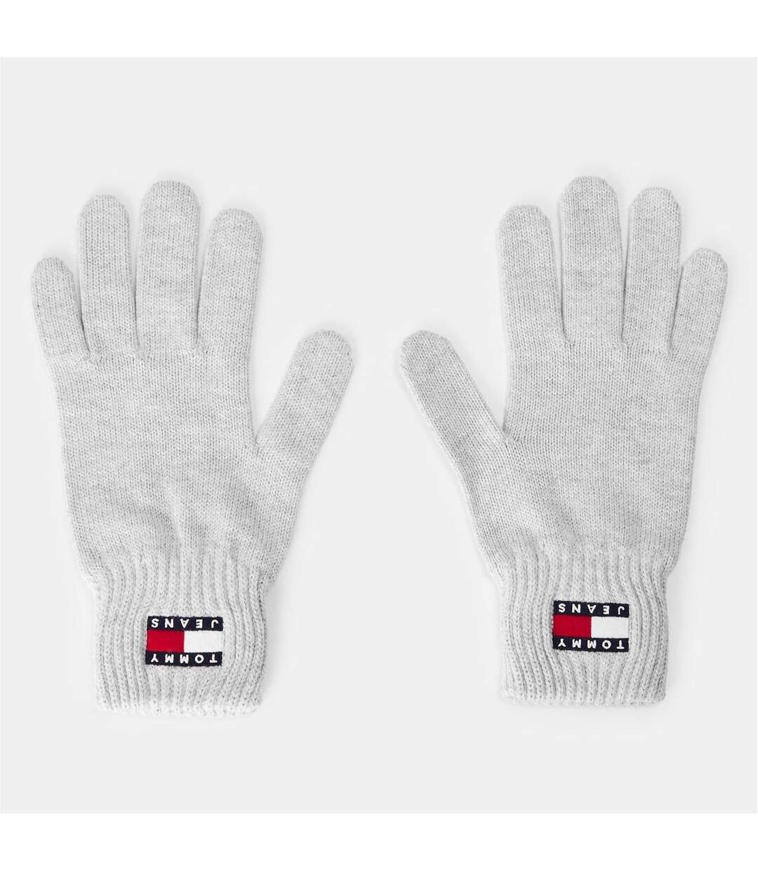 Womens/ladies Knitted Flag Logo Winter Gloves Grey Tommy Jeans-1