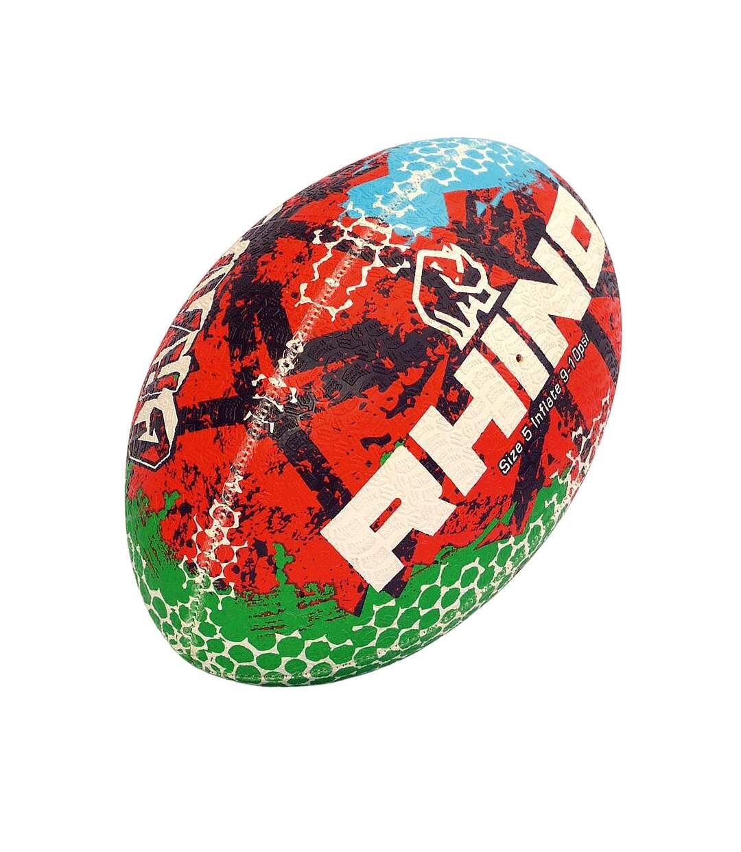 Ballon de rugby taille 5 rouge / bleu / vert Rhino-1