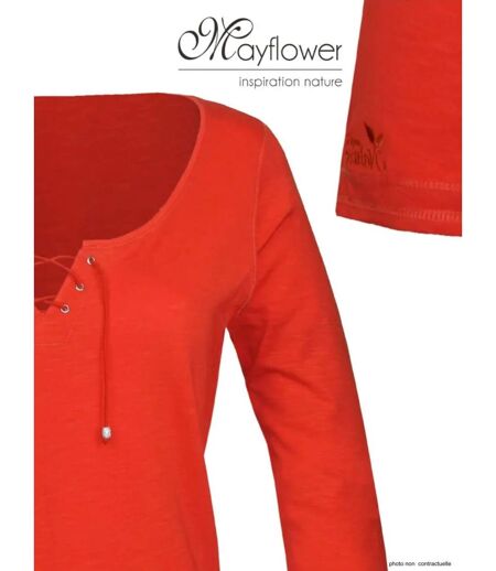 MAYFLOWER DOUGLAS1 - Tee-shirt manches 3/4 en maille flammée avec col à lacets