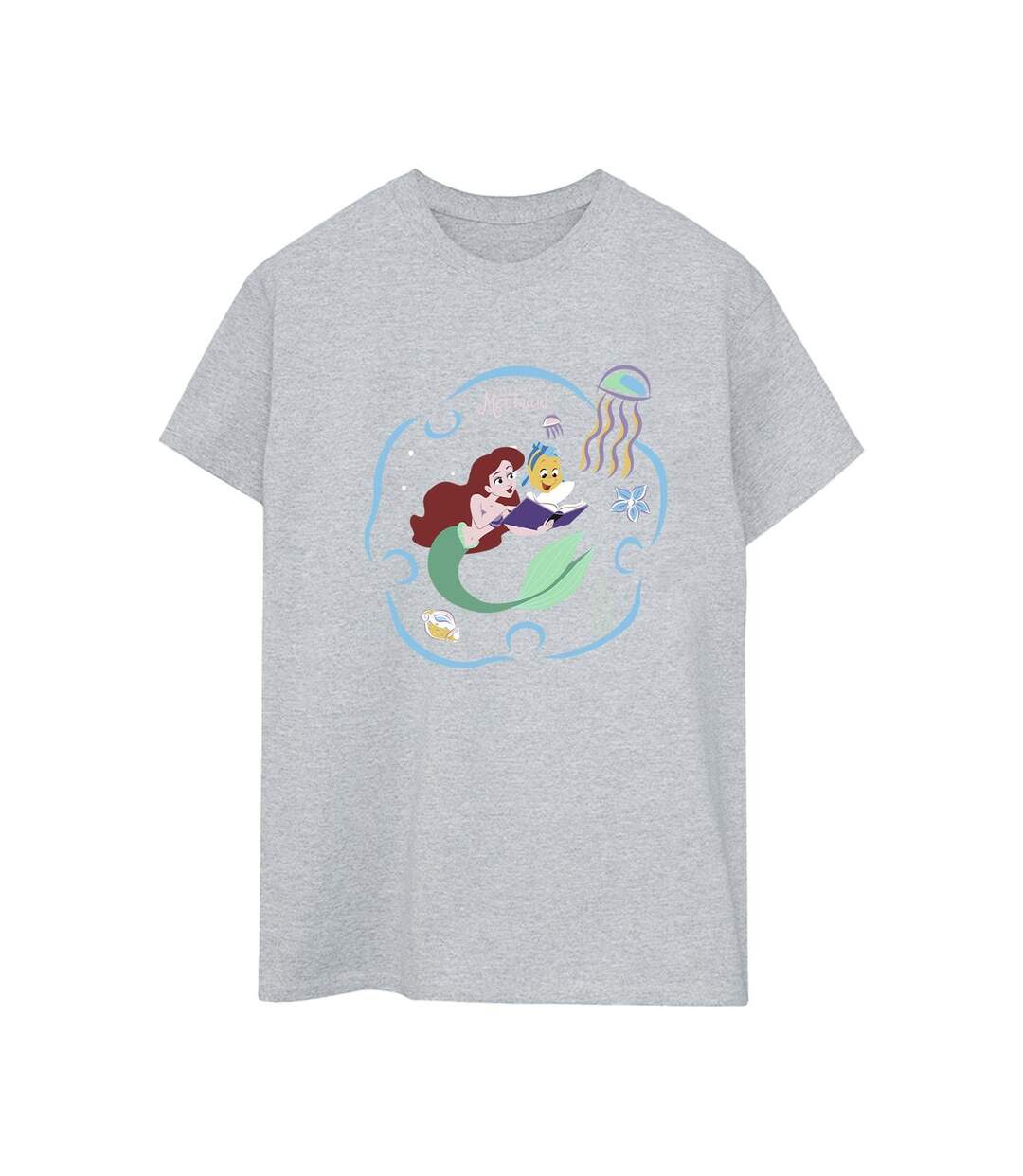 Disney Femme/Les femmes La petite sirène lisant un livre T-Shirt Boyfriend en coton (Gris sportif) - UTBI30983-1