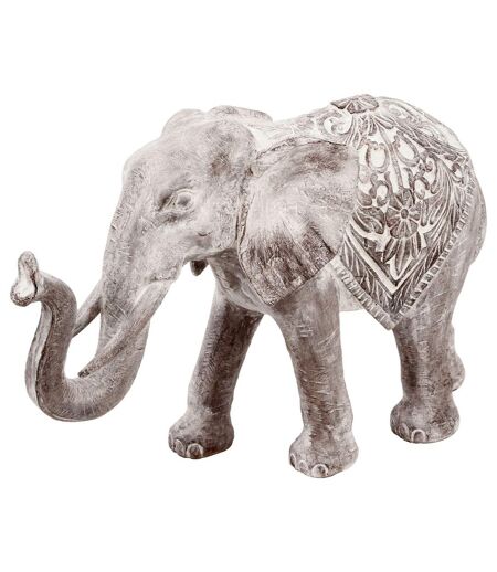 Statue Eléphant en résine - H. 20 cm - Marron effet blanchi