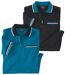Pack of 2 Men's Zip-Neck Polo Shirts - Black Blue