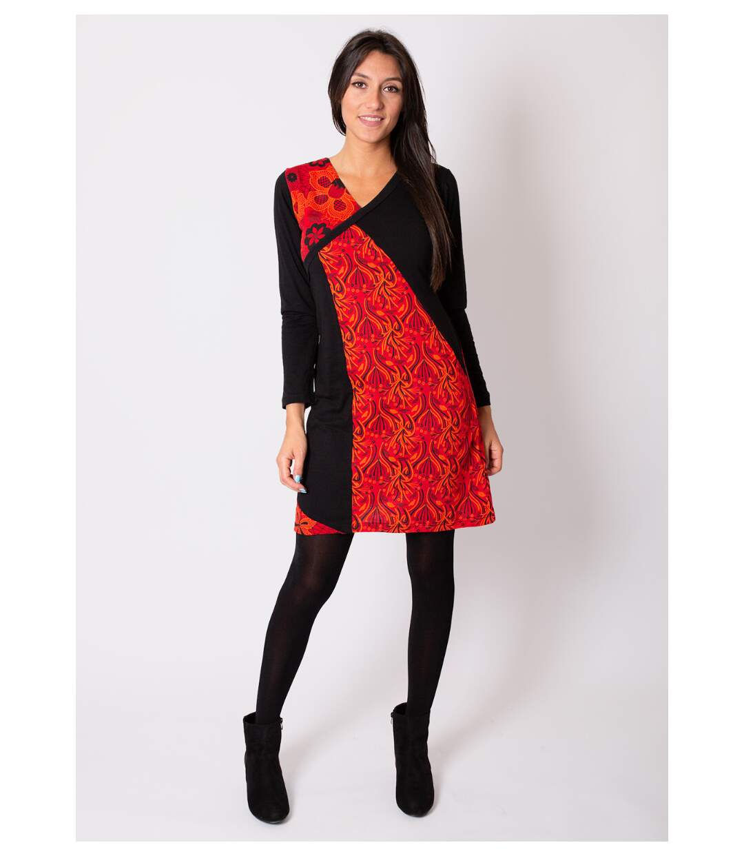 Robe courte en coton ABAYA imprimé graphique rouge Coton Du Monde-2