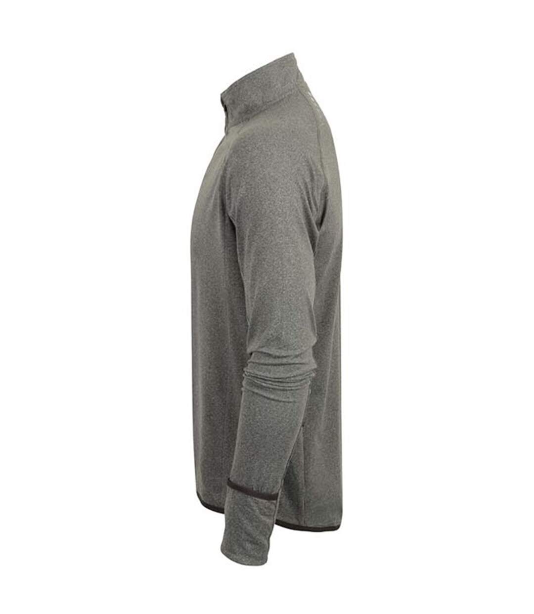 Mens long sleeve zip neck performance top grey marl Tombo-3