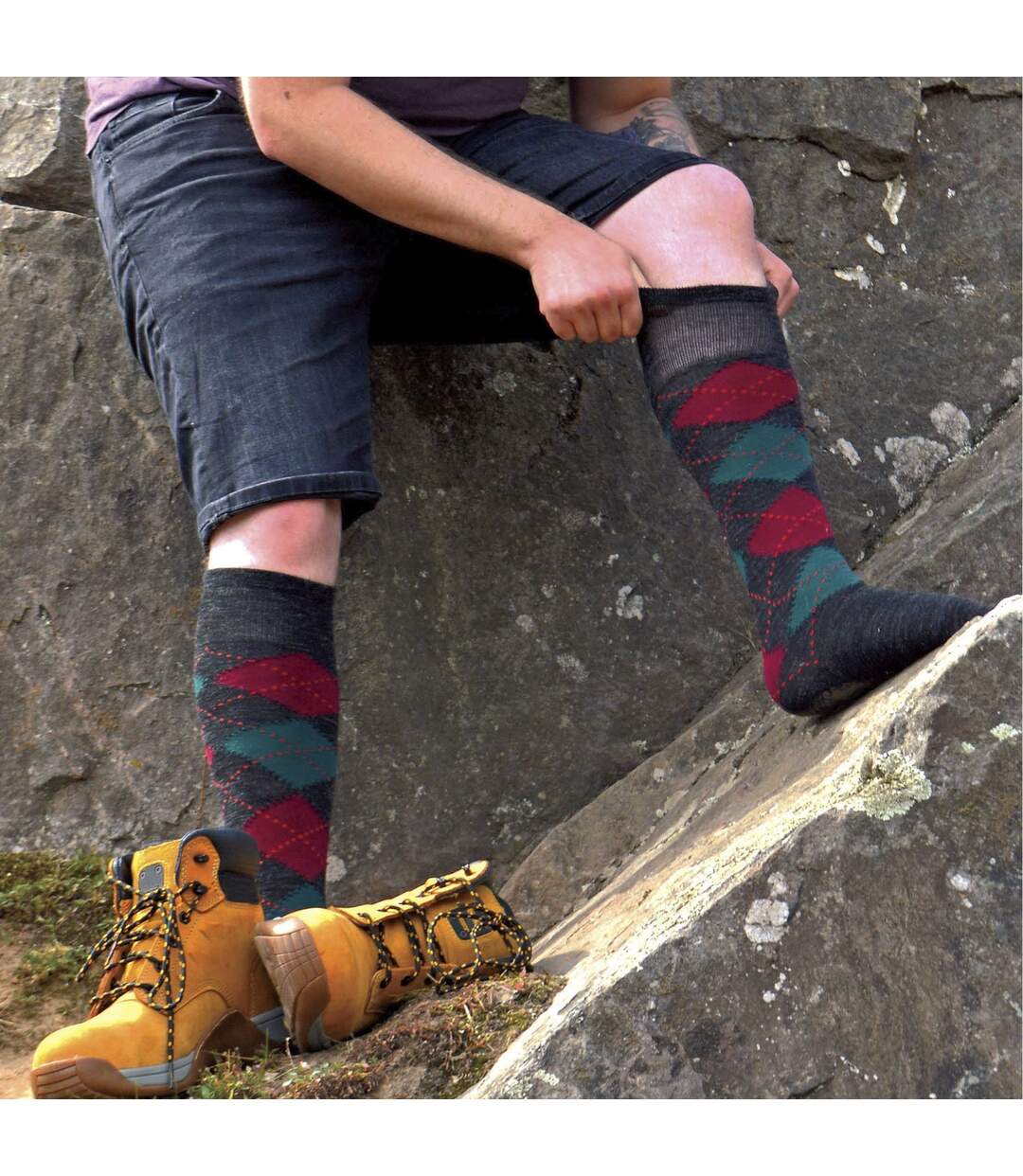 12 Pair Mens Soft Lambswool Honeycomb Top Argyle Patterned Socks-5
