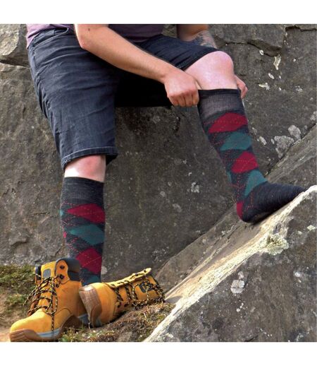 12 Pair Mens Soft Lambswool Honeycomb Top Argyle Patterned Socks