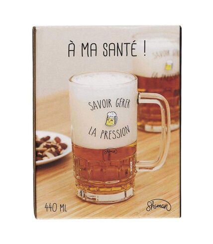 Chope à bière en verre Humour 440 ml Savoir gérer la pression