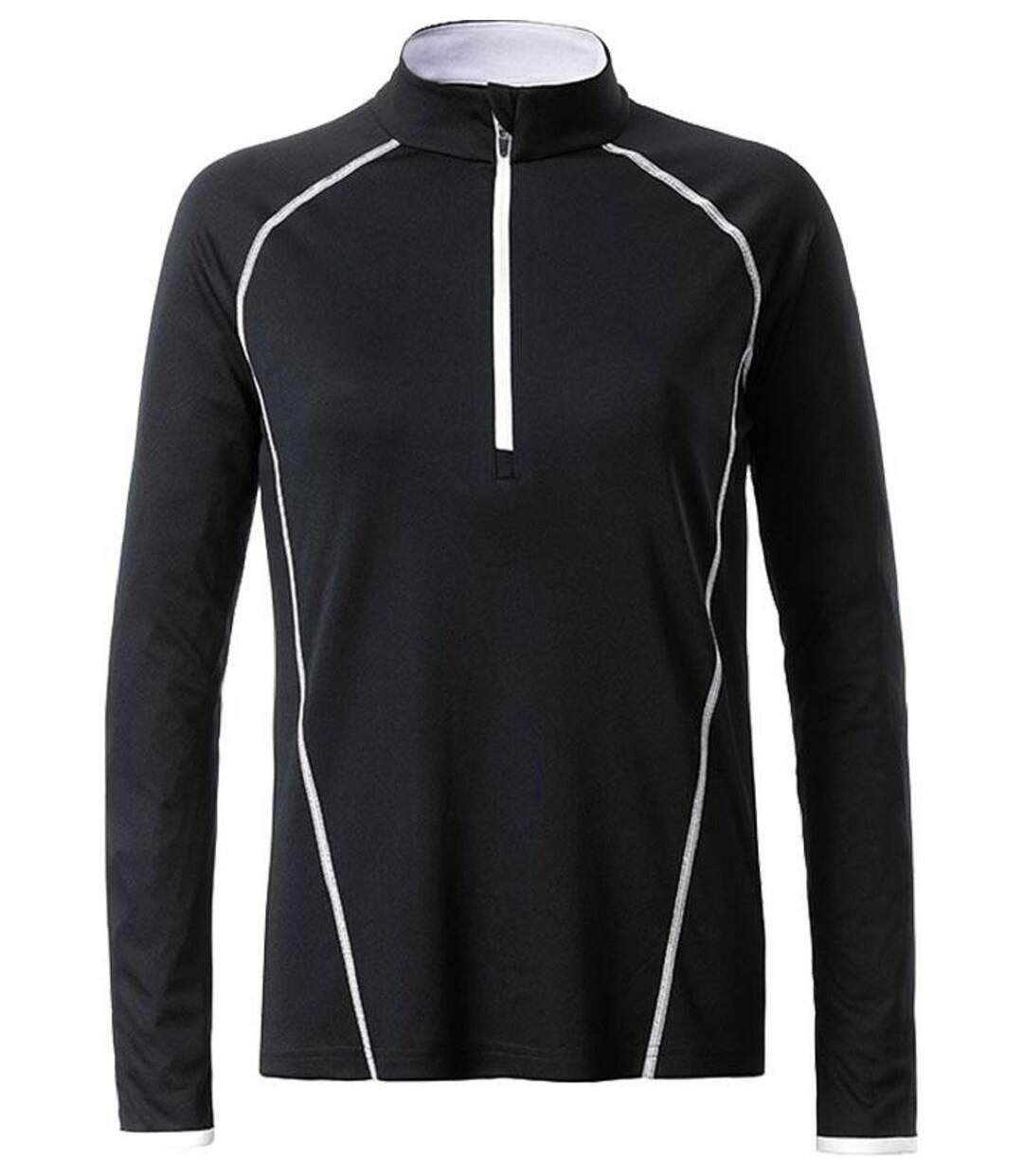 Maillot running respirant manches longues - Femme - JN497 - noir et blanc-1