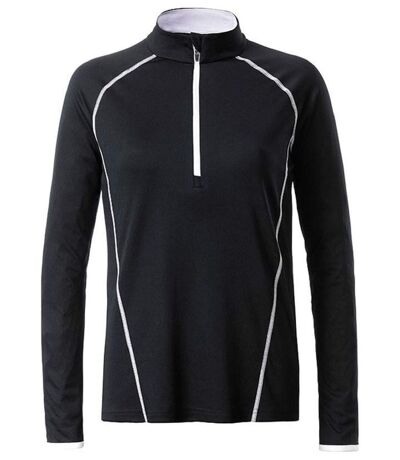 Maillot running respirant manches longues - Femme - JN497 - noir et blanc