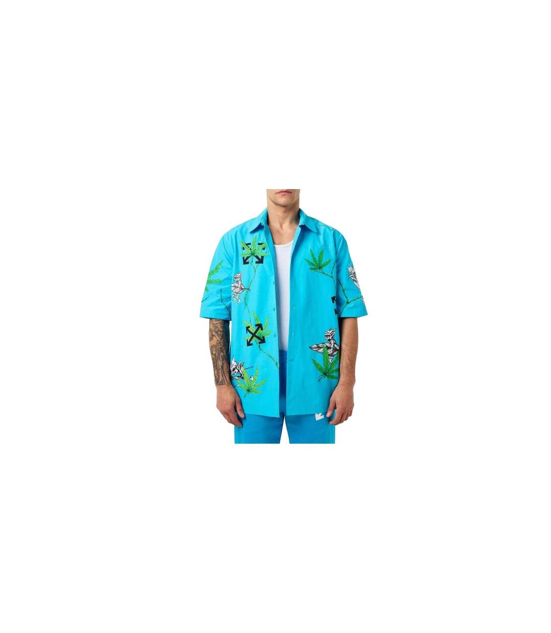 Mens Virgil Leaves Relaxed Fit Shirt Blue Off White-1