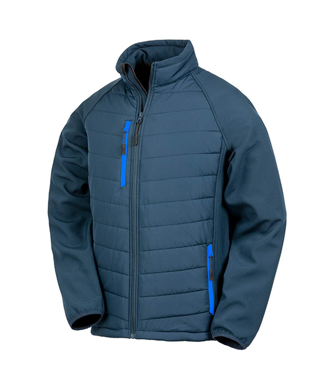 Mens black compass padded soft shell jacket navy/royal blue Result-1