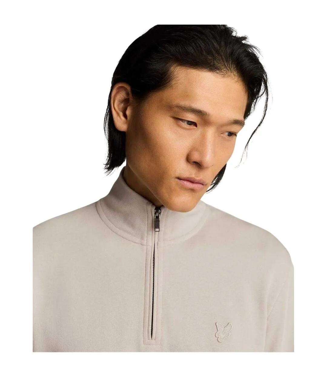 Sweat À Col Montant Zippé Motif/style Logo Brodé Adulte Blanc Cassé Lyle & Scott-3
