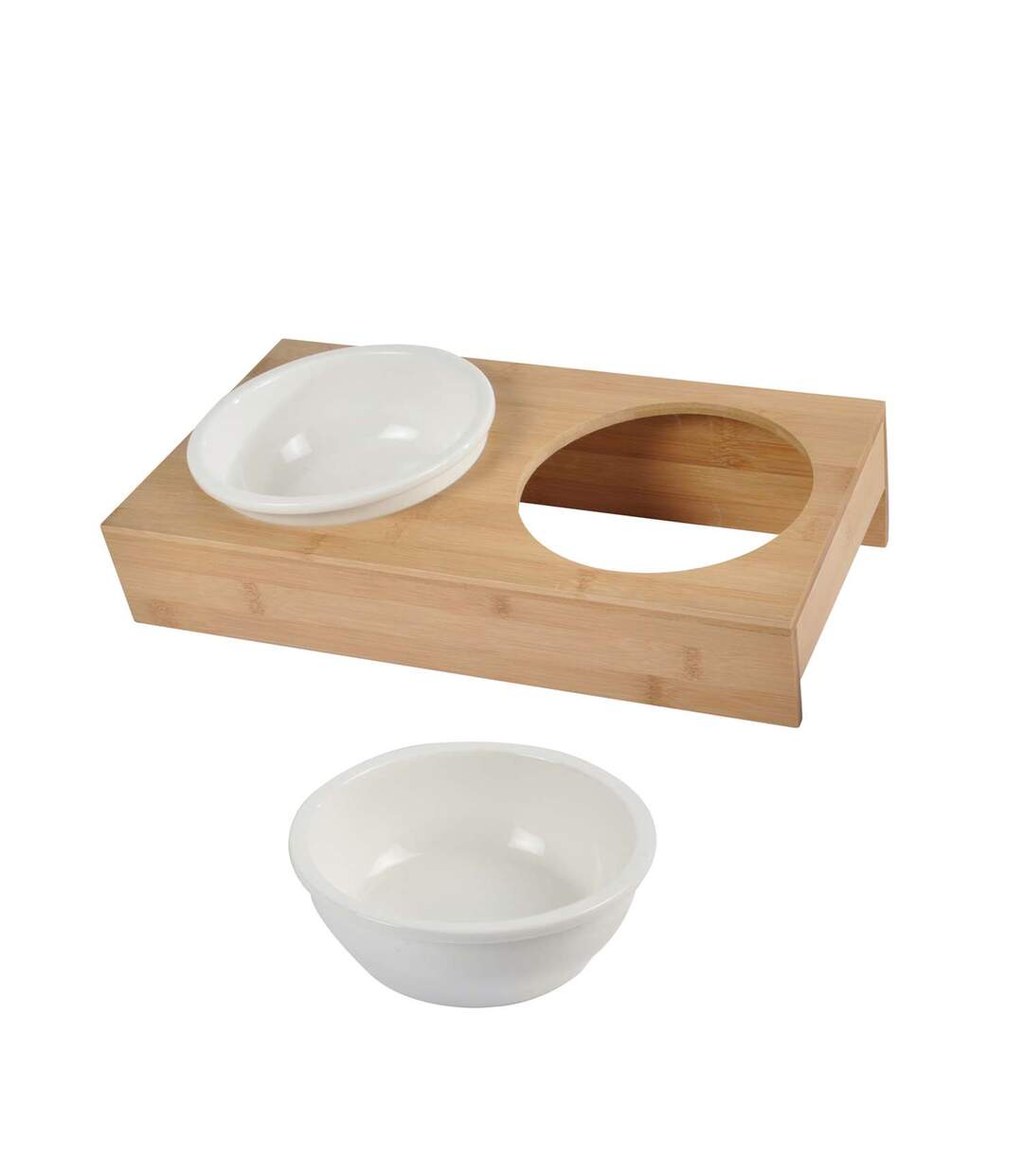Gamelle double en céramique et bambou pour chien et chat - Diam 16 cm-2