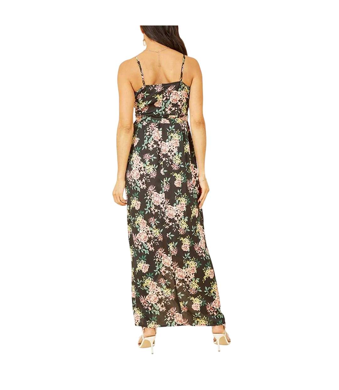 Womens/ladies Floral Spaghetti Strap Wrap Dress Black Mela London-3