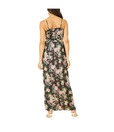 Womens/ladies Floral Spaghetti Strap Wrap Dress Black Mela London